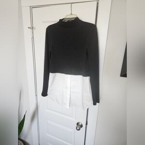 Charcoal Gray and White Women's Layered Top